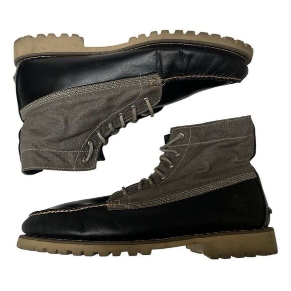 Timberland‎ Authentic Chukka Mens 13 Lace-Up Boots Canvas Black Leather High Top main image 9